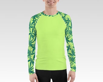 MENS RASH GUARD - Cannabis Print Langarm-Swim-Top Herren-Bademode mit Sonnenschutz Surf-Shirt Badebekleidung für Surf-Strandurlaub