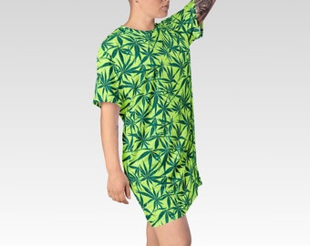 T-SHIRT KLEID - Cannabis Print Bequemes T-Shirt Kleid Damen über dem Knie T-Shirt Kleid Party Kleid für Frühling Sommer Herbst All-Occasion