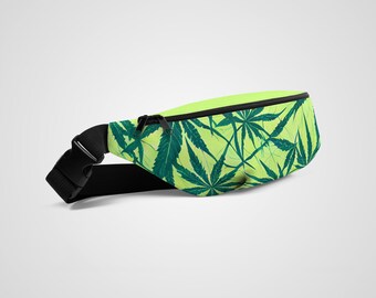 FANNY PACK - Cannabis Print Gefütterte Gürteltasche mit Tasche, Verstellbare Träger, Reißverschluss für Reisen Urlaub Resort Party Festival Konzert Hüfttasche