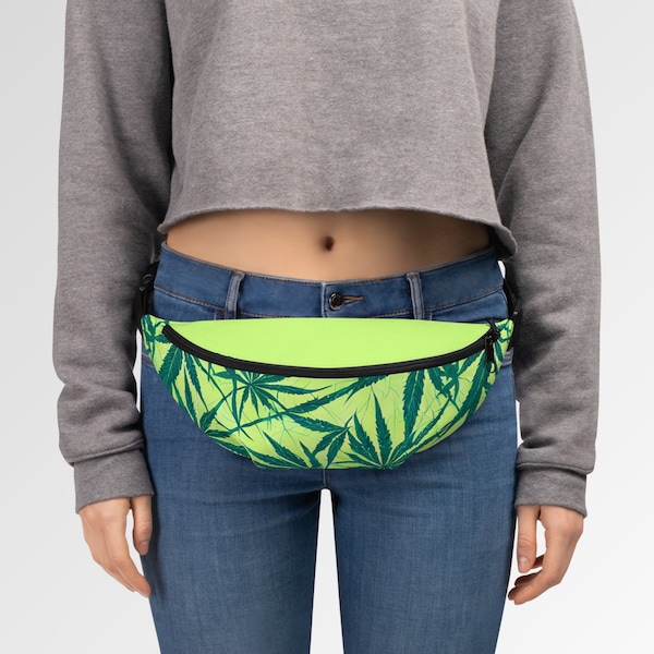 FANNY PACK - Cannabis Print Lined Waist Bag with Pocket Adjustable Straps Zipper for Travel Vacation Resort Party Festival Concert Hip Bag