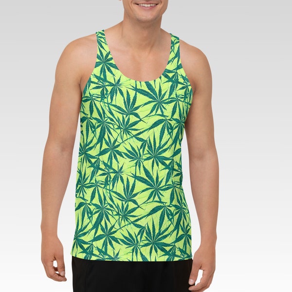 MENS TANK TOP - Cannabis Print Mens Relaxed Fit Comfy Sports Athletic Tank Sleeveless Shirt for Workout Home Vacation Beach Travel Resort