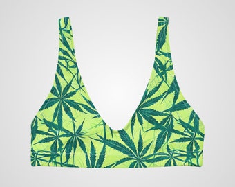 BRALETTE BIKINI TOP - Cannabis Print Padded Bikini Top Womens Swimwear with Sun Protection For Beach Vacation Pool Party