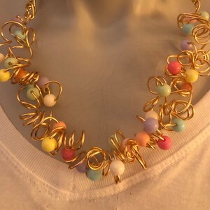 Pastel Beads Gold Wire Avant-garde Necklace and Earrings Jewelry Set. “PASTEL PALETTE”