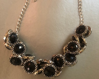 Necklace Earrings Silver and Black Jewelry Set Handmade High Fashion Statement “EXQUISITE “
