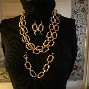 Large Gold Links Jewelry Set Necklace Bracelet Earrings Statement HighFashion “ELEGANT GOLD”
