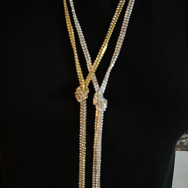 Long length Rhinestone With Silver or Gold Necklace Two Strands “CRYSTAL”