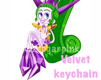 Velvet trolls character keychain accessory merch acrylic charm glitter epoxy keyring