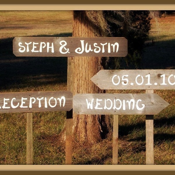 DIY 4 Directional Wedding Signs With 4 Stakes --- Reclaimed -- Wood Only Package