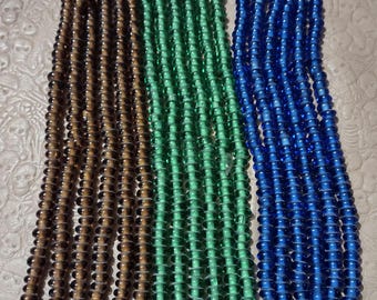 Glass Beads, Rondelle, Large Hole, Translucent Colors, Amber, Green, Blue