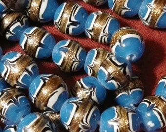 Lamp Work Glass Beads Venetian Style Powder Blue with Aventurine