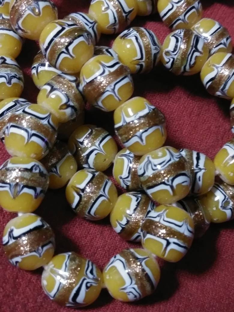 Vintage Greasy Yellow Tile Beads