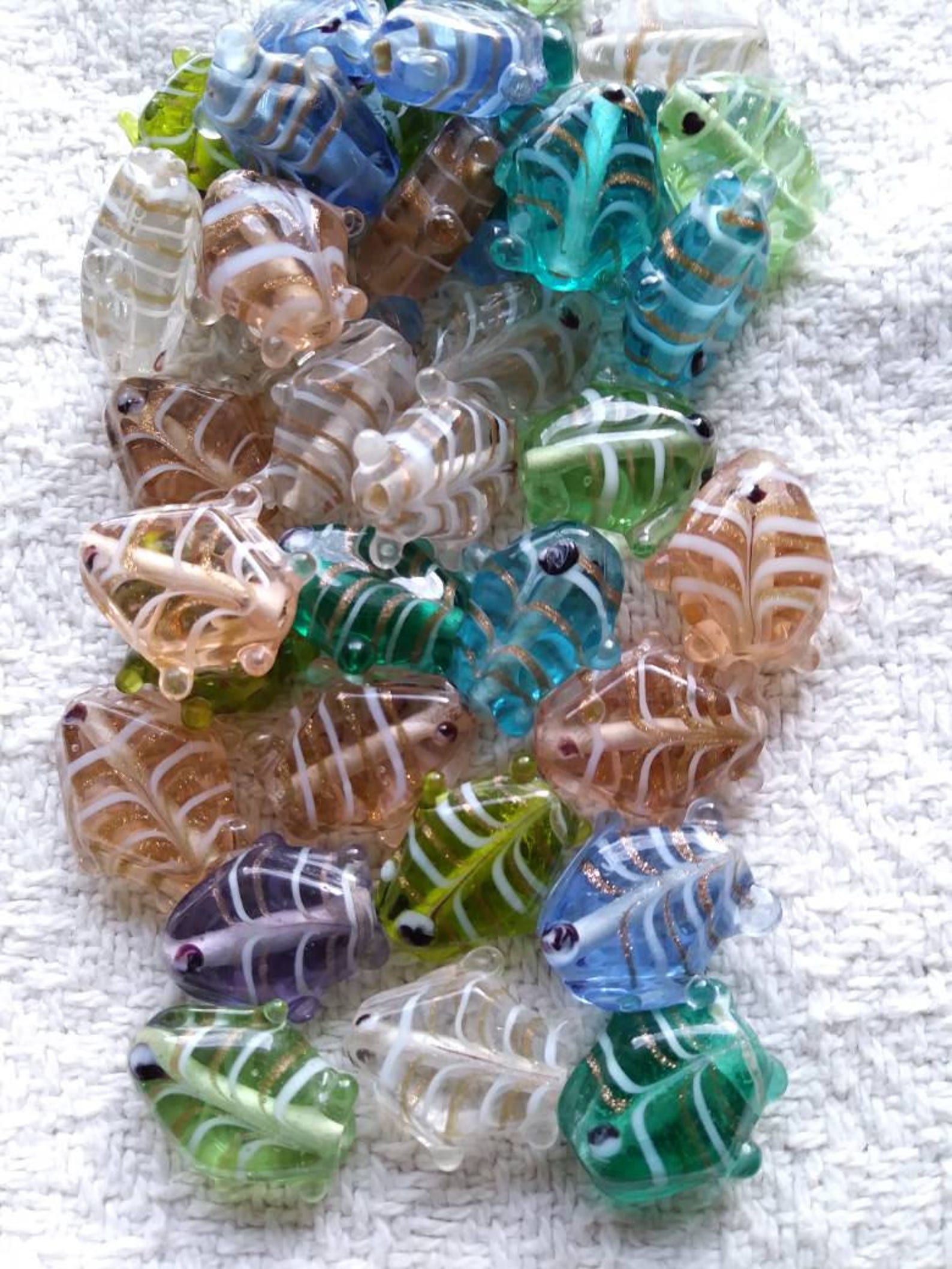 Glass Fish Bead Mix 28 Pcs Lamp work Glass Beads Assorted 7 Etsy