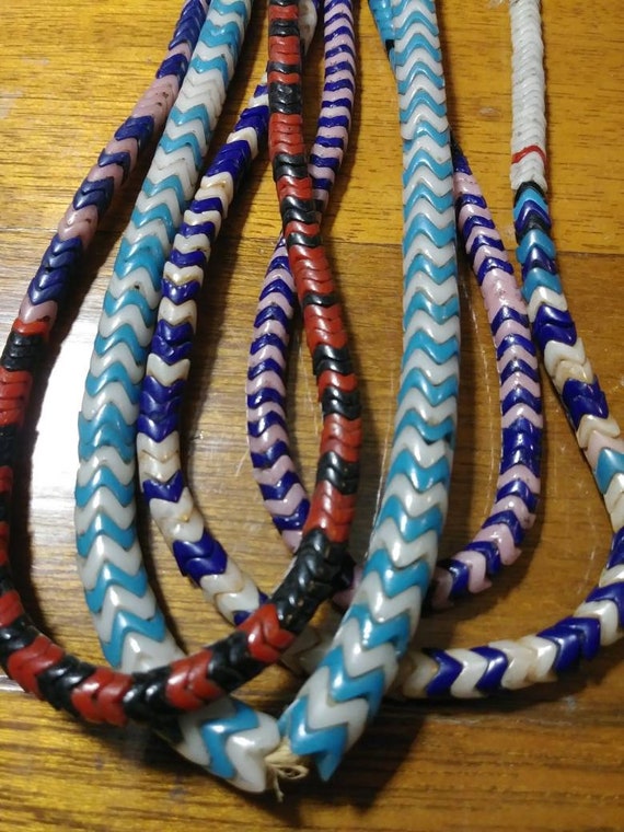 Four Antique Czech Glass Snake Bead Neclaces, ZigZ