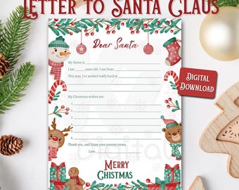 Carta a Papá Noel para imprimir, actividad de lista de deseos navideños, Querido Papá Noel (descarga digital)