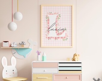 Lámina floral rosa personalizada para habitación de bebé: decoración shabby chic para niña (descarga digital PNG)