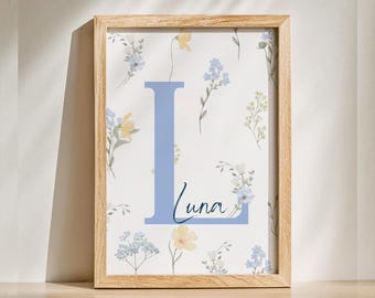 Lámina floral personalizada para habitación de bebé: Decoración personalizada para habitación de niña (descarga digital)