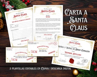 Plantilla de carta personalizada para Papá Noel, lista de deseos navideños, lista de buenos deseos, editable en Canva (descarga digital)