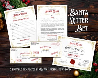 Kit de Carta de Papá Noel, Lista de Deseos, Certificado de Buen Comportamiento, Plantilla Editable (Descarga Digital)
