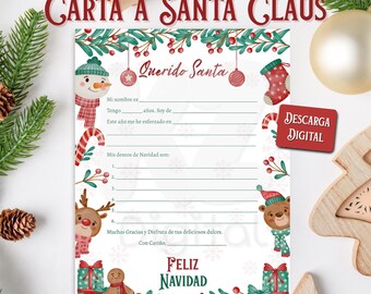 Carta a Papá Noel para imprimir, Lista de deseos de Navidad, Actividad navideña para niños (Descarga digital)