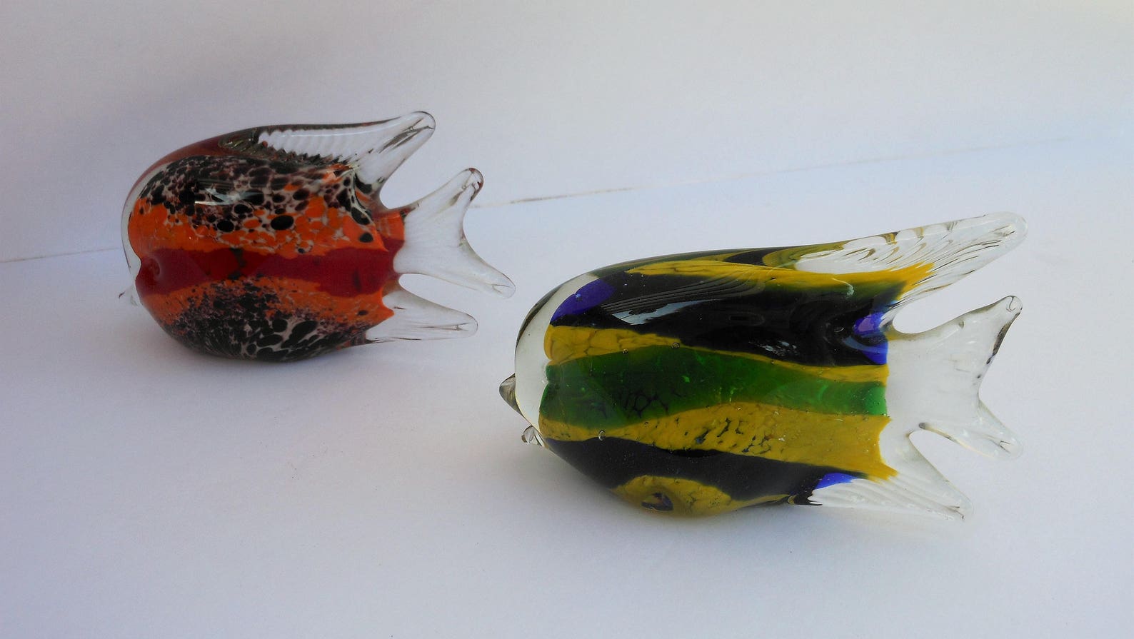 Murano Style Glass Fish / Yellow Green & Blue Striped Glass Etsy