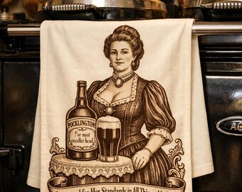 Victorian Stout Tea Towel – Mrs Pocklington Print – Funny Kitchen Towel – Quirky Gift for Beer Lovers