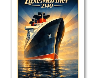 LuxeMariner 2140 Art Deco Poster Retro Futurist Ocean Liner Print