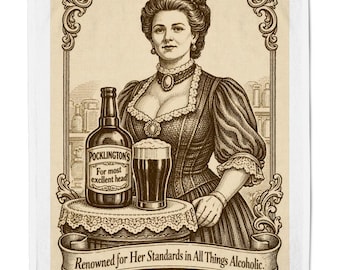 Mrs Pocklington Tea Towel: Victorian Stout Engraving, Kitchen Humor