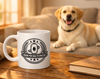 Senior Poo Bag Technician Mug – Funny Dog Owner Gift, Pet Walker Humor, Dog Lover Coffee Cup