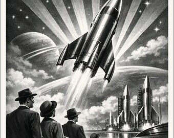Astroluxe Rocket Launch – Retro Futurist Wall Art