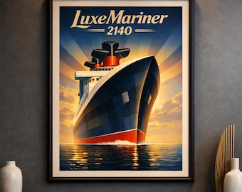 LuxeMariner 2140 Art Deco Poster Retro Futurist Ocean Liner Print