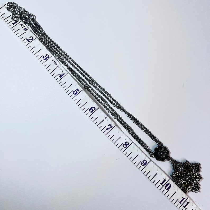 Brighton Necklace 2 Strand Black Enamel Silver Tone Hearts Art Nouveau Revival immagine 7