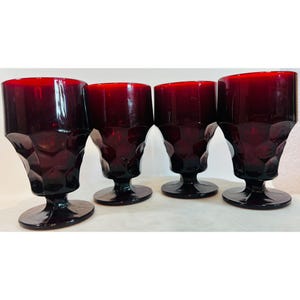 Set Of 4 Vtg Anchor Hocking Georgean Ruby Red Glasses 8oz With Honeycomb Base