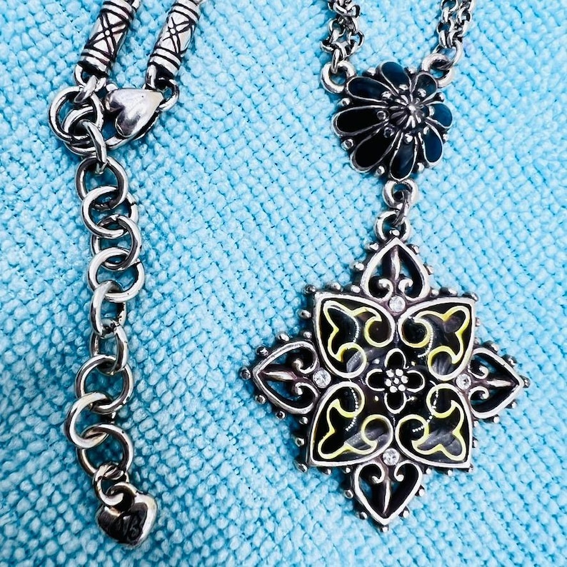 Brighton Necklace 2 Strand Black Enamel Silver Tone Hearts Art Nouveau Revival immagine 1