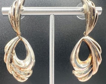 Vintage Sterling Silver Drop Earrings Swirl Sweeping Ribbon 7g 2X.75"
