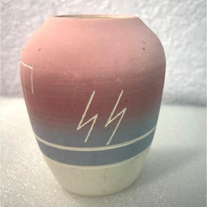 Sioux Native American Pottery Vase Signed Artisan Gradient Pink Blue MCM
