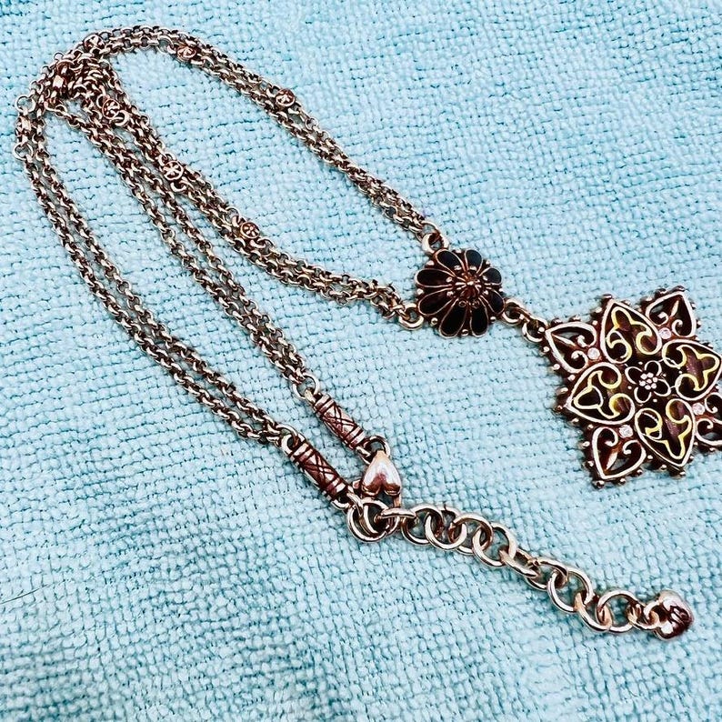 Brighton Necklace 2 Strand Black Enamel Silver Tone Hearts Art Nouveau Revival immagine 8