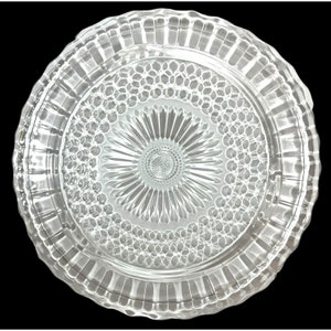 Vtg Clear Glass Patterned Footed Serving Platter 11&quot; Party Tray cake plate