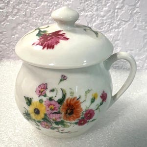 Vintage  Hand Painted Floral Porcelain Bouillon Cup Bowl With Lid France SEE