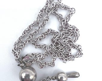 Sterling Silver Interlocking chain Beaded Tassel 16" 12g