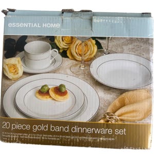 Dinnerware Set Dishes White/Gold Dinnerware Set Minimalist Four 5 piece settings