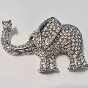 Sparkling Rhinestone 4&quot; Elephant Brooch Figural Pin Jewelry Accessory Trunk Up