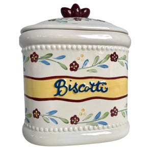 Nonni&#39;s Handmade Biscotti Cookie  Jar Canister Floral Vines Minalmalist Design
