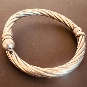 VTG Unisex 925 Silver Twisted Rope Hinged Bangle Bracelet Jewelry Italy Signed