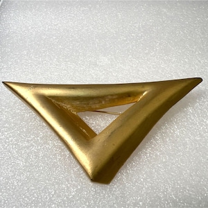 Vintage Gold Enameled Double Triangular Brooch Pin Art Deco Revival Geometric