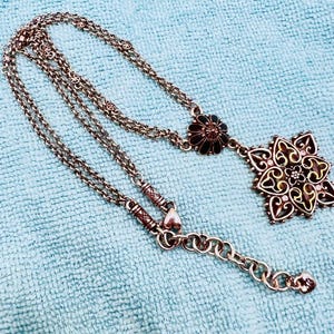 Brighton Necklace 2 Strand Black Enamel Silver Tone Hearts Art Nouveau Revival immagine 2