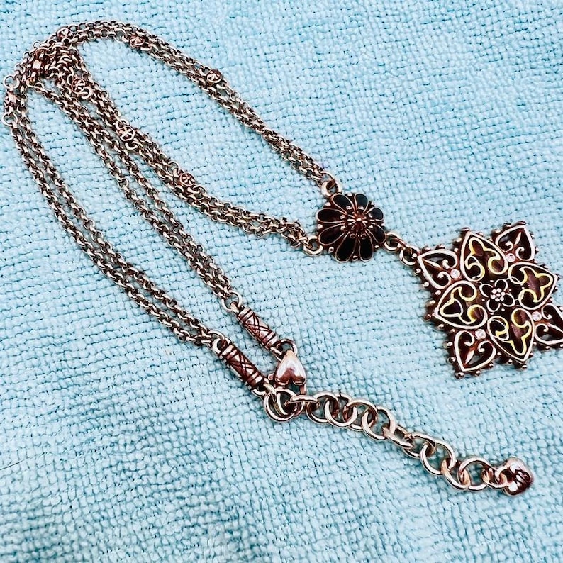 Brighton Necklace 2 Strand Black Enamel Silver Tone Hearts Art Nouveau Revival immagine 2