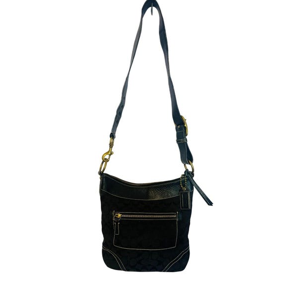 Coach Y2K Hobo Black White Stitch Jacquard Leather Shoulder Bag