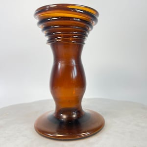 Vtg Root Beer Amber Glass Bud Vase Coiled Ribbed  Hand Blown 6 In. Artisan OOAK