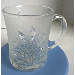 Vtg Pasari Livia Rose Indonesia Frosted Glass Coffee Tea Cup Mug 8 Oz GB-1199