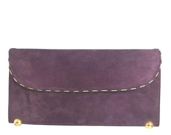 Vtg S Weitzman Spain Evening Clutch Shoulder Bag Purse Burgundy Purple Suede